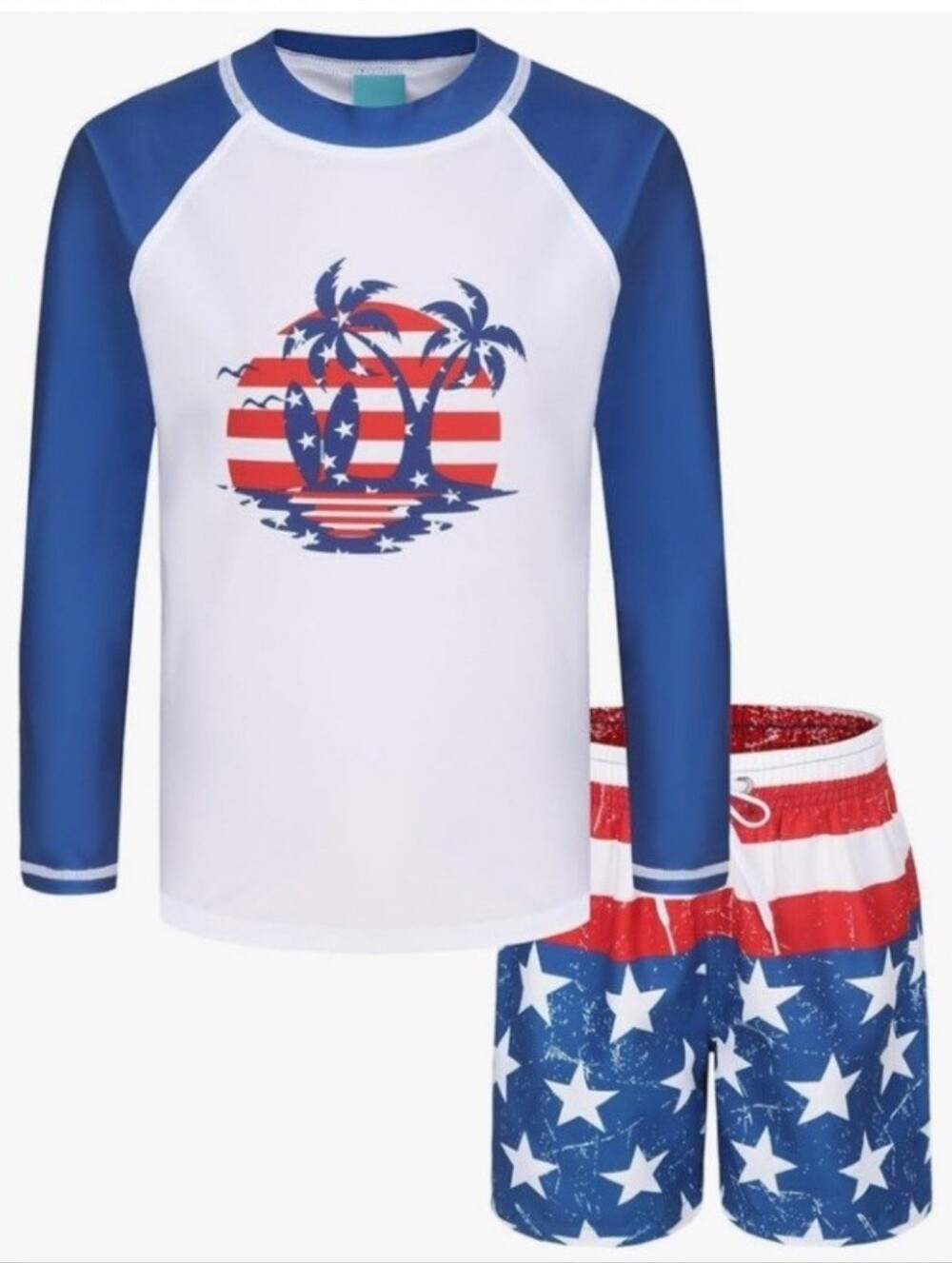 Patriotic Blue & White Rash Guard Set Boys Size 15/16